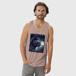 Майка мужская хлопок Cyber black cat - ai art fantasy, цвет: пыльно-розовый — фото 2