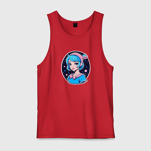 Мужская майка Девушка в стиле аниме на фоне звёздного неба / Красный – фото 1