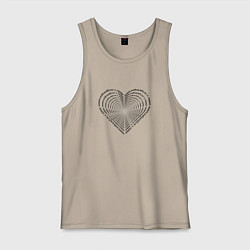 Майка мужская хлопок Сердце из слов про любовь, цвет: миндальный