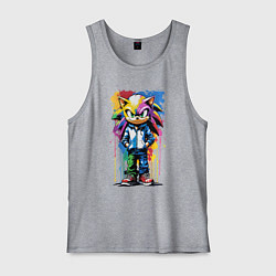 Майка мужская хлопок Ёжик Соник - граффити, цвет: меланж