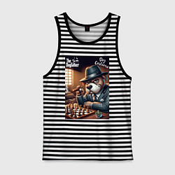 Майка мужская хлопок Партия в шахматы с крёстным отцом, цвет: черная тельняшка