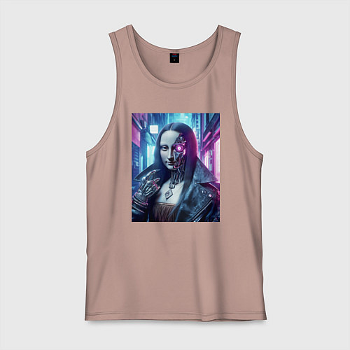 Мужская майка Мона Лиза в кожаной косухе - киберпанк / Пыльно-розовый – фото 1