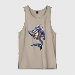 Майка мужская хлопок Акула - крутой ныряльщик, цвет: миндальный