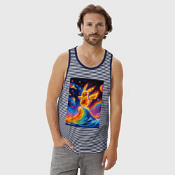 Майка мужская хлопок Огненный Пикачу на волне - нейроарт фантазия, цвет: синяя тельняшка — фото 2