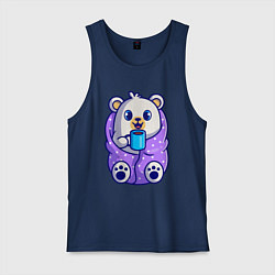 Майка мужская хлопок Белый мишка в одеяле, цвет: тёмно-синий