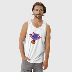 Майка мужская хлопок Летучая мышка с тыквой, цвет: белый — фото 2