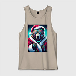 Майка мужская хлопок Cyber bear - Santa Claus, цвет: миндальный