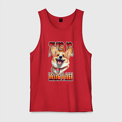 Майка мужская хлопок Корги с надписью Вот кто я, цвет: красный