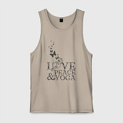 Майка мужская хлопок Love peace yoga, цвет: миндальный