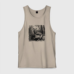 Майка мужская хлопок Отдыхающая лиса, цвет: миндальный