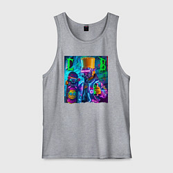 Майка мужская хлопок Скейтбордист Барт Симпсон в кибермаске - неоновое, цвет: меланж