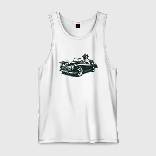 Мужская майка Мопс на ретро автомобиле / Белый – фото 1
