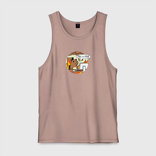 Мужская майка Капибара за компьютером мем все в порядке / Пыльно-розовый – фото 1