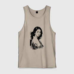 Майка мужская хлопок Азиатская девушка в кимоно, цвет: миндальный