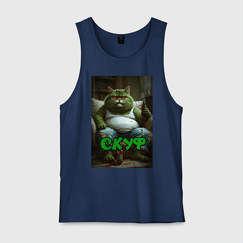 Мужская майка Кот скуф / Тёмно-синий – фото 1