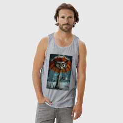 Майка мужская хлопок Уличный кот под мокром снегом, цвет: меланж — фото 2