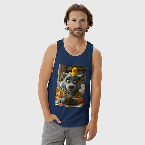 Мужская майка Волк и цыпа / Тёмно-синий – фото 3