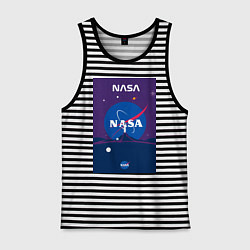 Майка мужская хлопок NASA фиолетовый плакат, цвет: черная тельняшка