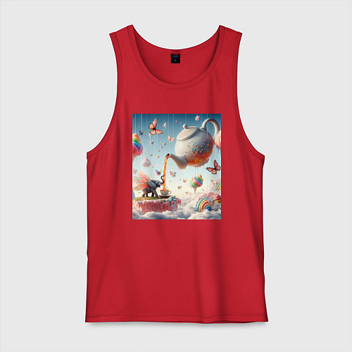 Мужская майка Чаепитие крылатого слона - психоделика / Красный – фото 1