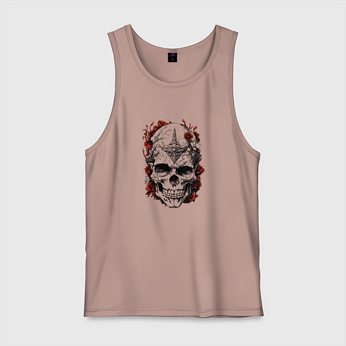 Мужская майка Череп с красными цветами / Пыльно-розовый – фото 1