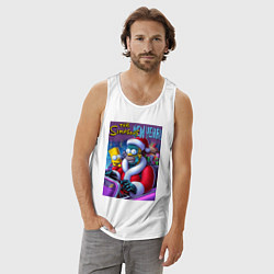 Майка мужская хлопок Кибер Гомер Симпсон с сыном за рулём автомобиля, цвет: белый — фото 2