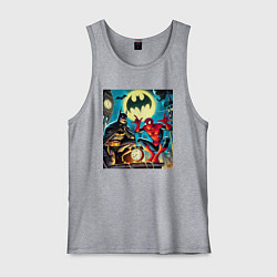 Майка мужская хлопок Batman with Spider-man - ai art fantasy, цвет: меланж