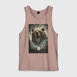 Майка мужская хлопок Оскаленная морда медведя, цвет: пыльно-розовый