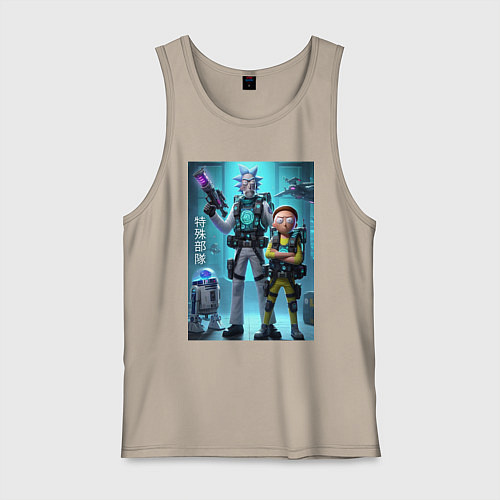 Мужская майка Rick and Morty - cyber special forces / Миндальный – фото 1