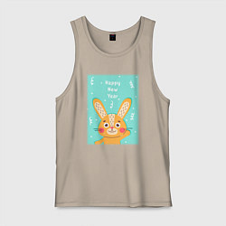 Майка мужская хлопок Новогодний милый заяц, цвет: миндальный