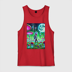 Майка мужская хлопок Морти потерял Рика на мухоморной планете, цвет: красный