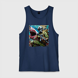 Майка мужская хлопок Shark and warrior - graffiti, цвет: тёмно-синий