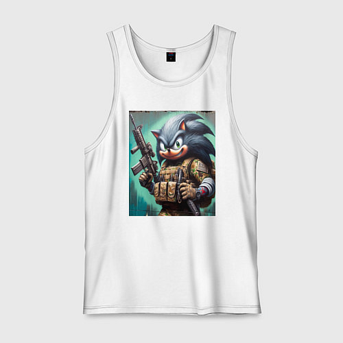 Мужская майка Ёжик Соник солдат спецназа - нейроарт / Белый – фото 1
