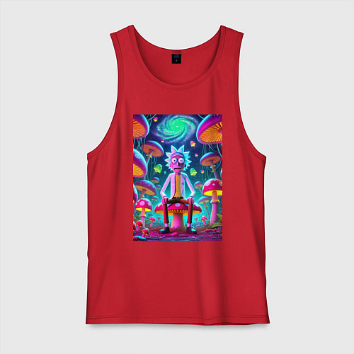 Мужская майка Рик среди неоновых грибов - нейроарт фантазия / Красный – фото 1