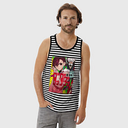 Майка мужская хлопок Momo Ayase х Ken Takakura, цвет: черная тельняшка — фото 2