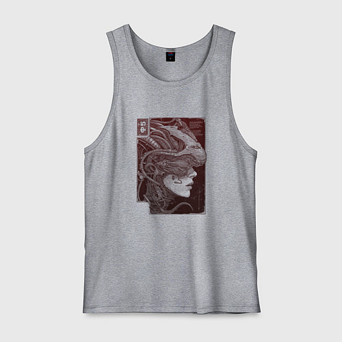 Мужская майка Андроид в кибернетическом шлеме / Меланж – фото 1