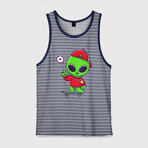 Мужская майка Пришелец скейтбордист / Синяя тельняшка – фото 1