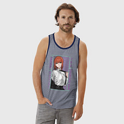 Майка мужская хлопок Человек-бензопила Макима в костюме, цвет: синяя тельняшка — фото 2