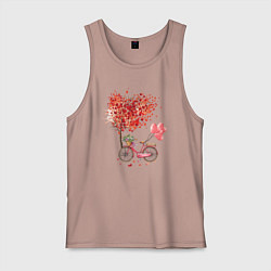 Майка мужская хлопок Велосипед с сердечным деревом и цветами, цвет: пыльно-розовый