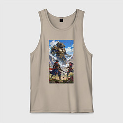 Майка мужская хлопок Битва героев, цвет: миндальный