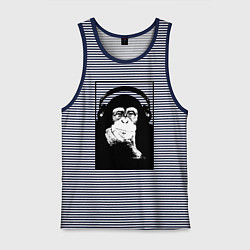 Майка мужская хлопок Monkey in the headphones, цвет: синяя тельняшка