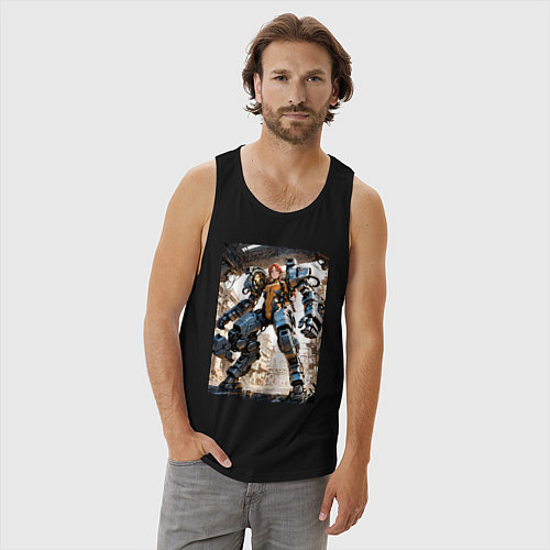 Мужская майка Девушка управляет огромным мехом / Черный – фото 3