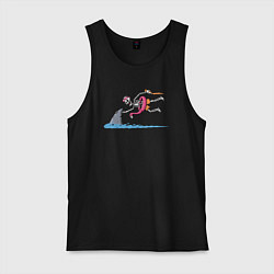 Майка мужская хлопок Скелет и акула, цвет: черный