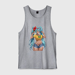 Майка мужская хлопок Miku Hatsune с цветком, цвет: меланж