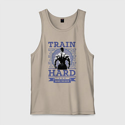 Майка мужская хлопок Бодибилдер культурист со спины на светлом, цвет: миндальный