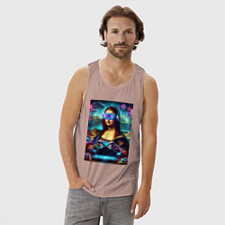 Майка мужская хлопок Mona Lisa is an avid gamer - cyberpunk, цвет: пыльно-розовый — фото 2