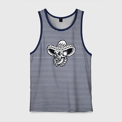 Мужская майка Черепок в сомбреро / Синяя тельняшка – фото 1