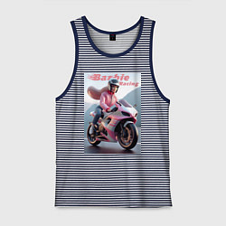 Майка мужская хлопок Барби на спортивном байке - экстрим, цвет: синяя тельняшка