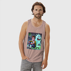 Майка мужская хлопок Морти и призрак Рика Санчеса - нейроарт фантазия, цвет: пыльно-розовый — фото 2