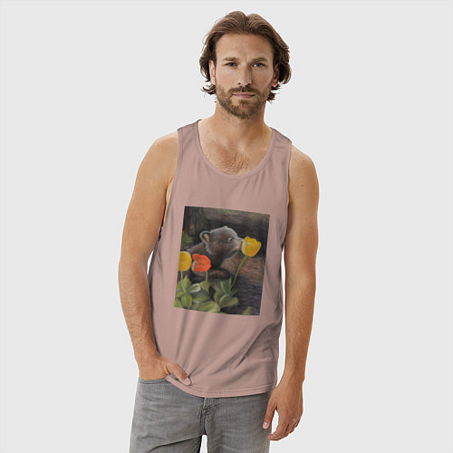 Мужская майка Мишка с тюльпанами / Пыльно-розовый – фото 3