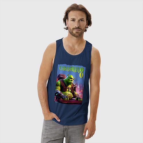 Мужская майка Кибер Шрек в татухах - прикол / Тёмно-синий – фото 3